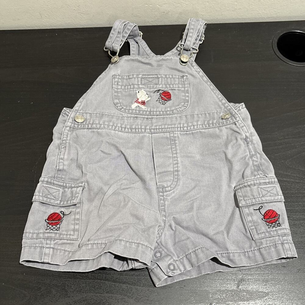 Vintag Miniwear Embroidered Bear Basketball Overall Romper Toddler 24M Y2K Cargo
